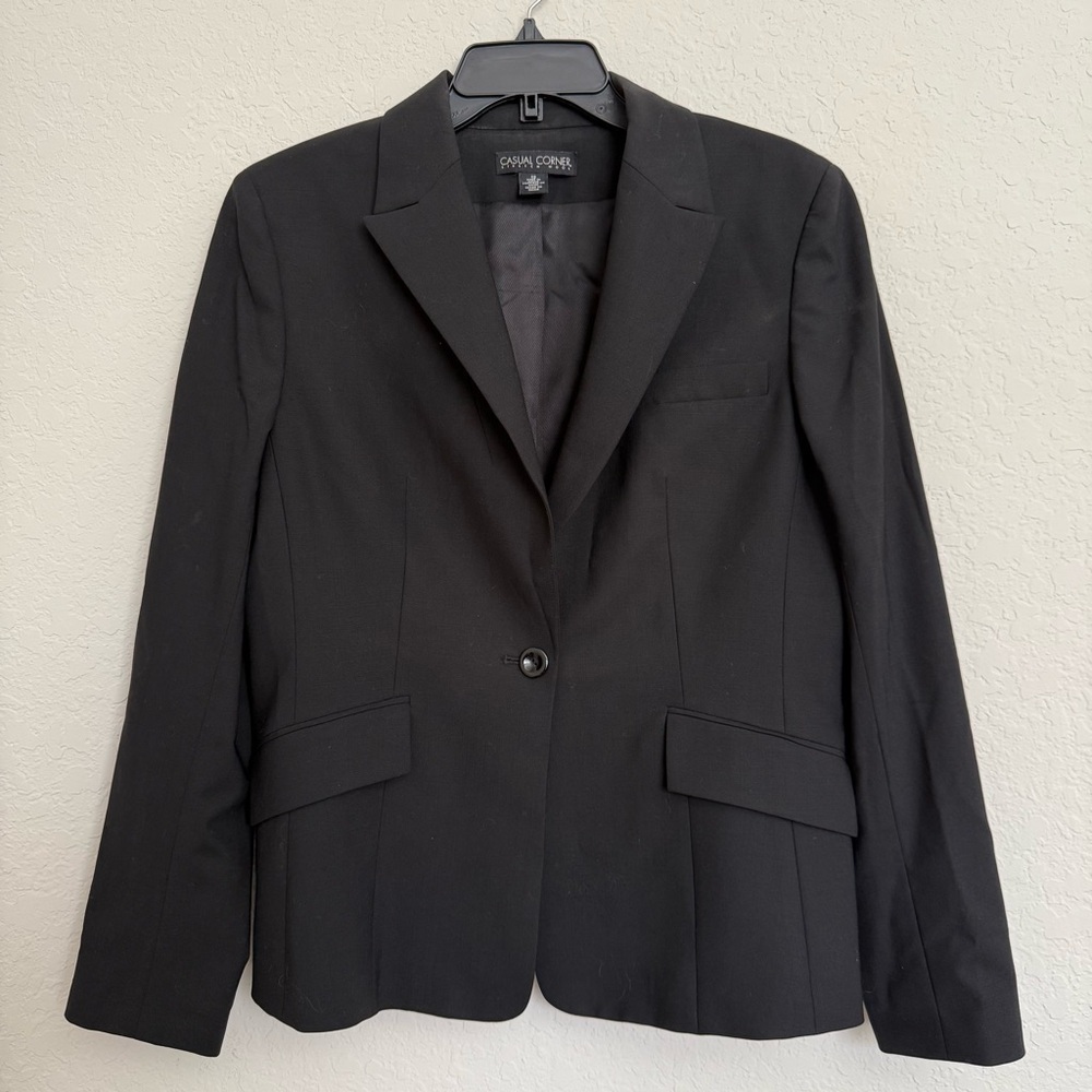 Casual Corner Black Wool Blend Single Button Blazer Size 12 Workwear Office Chic